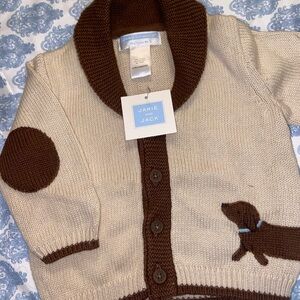 Janie and Jack Cream and Brown Dog Cardigan